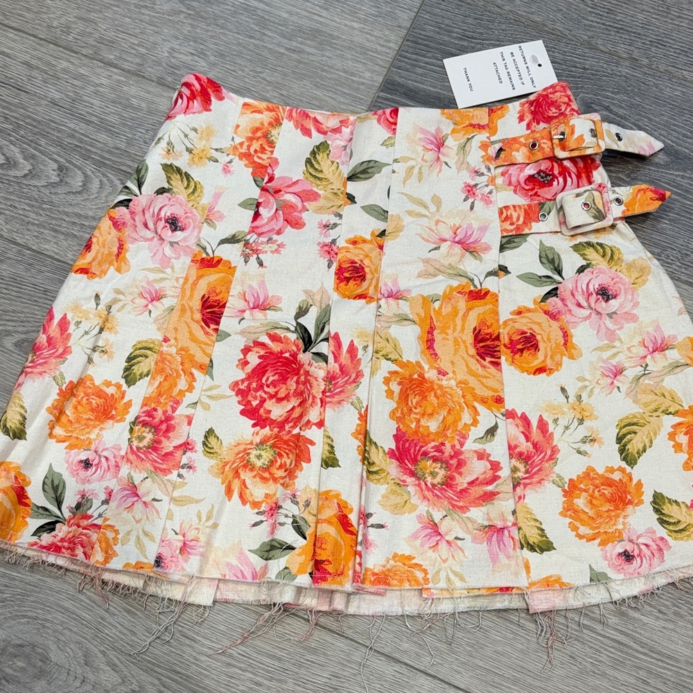 For Love And Lemons Floral Skirt in Pink and Orange